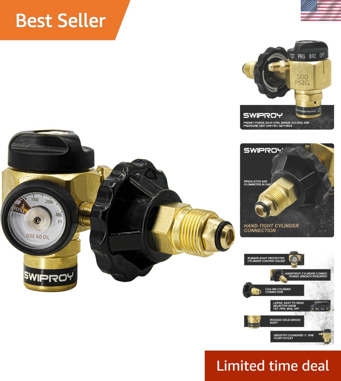 Professional VN-500 Nitrogen Purging Regulator – Durable Brass, 500psi Pressure