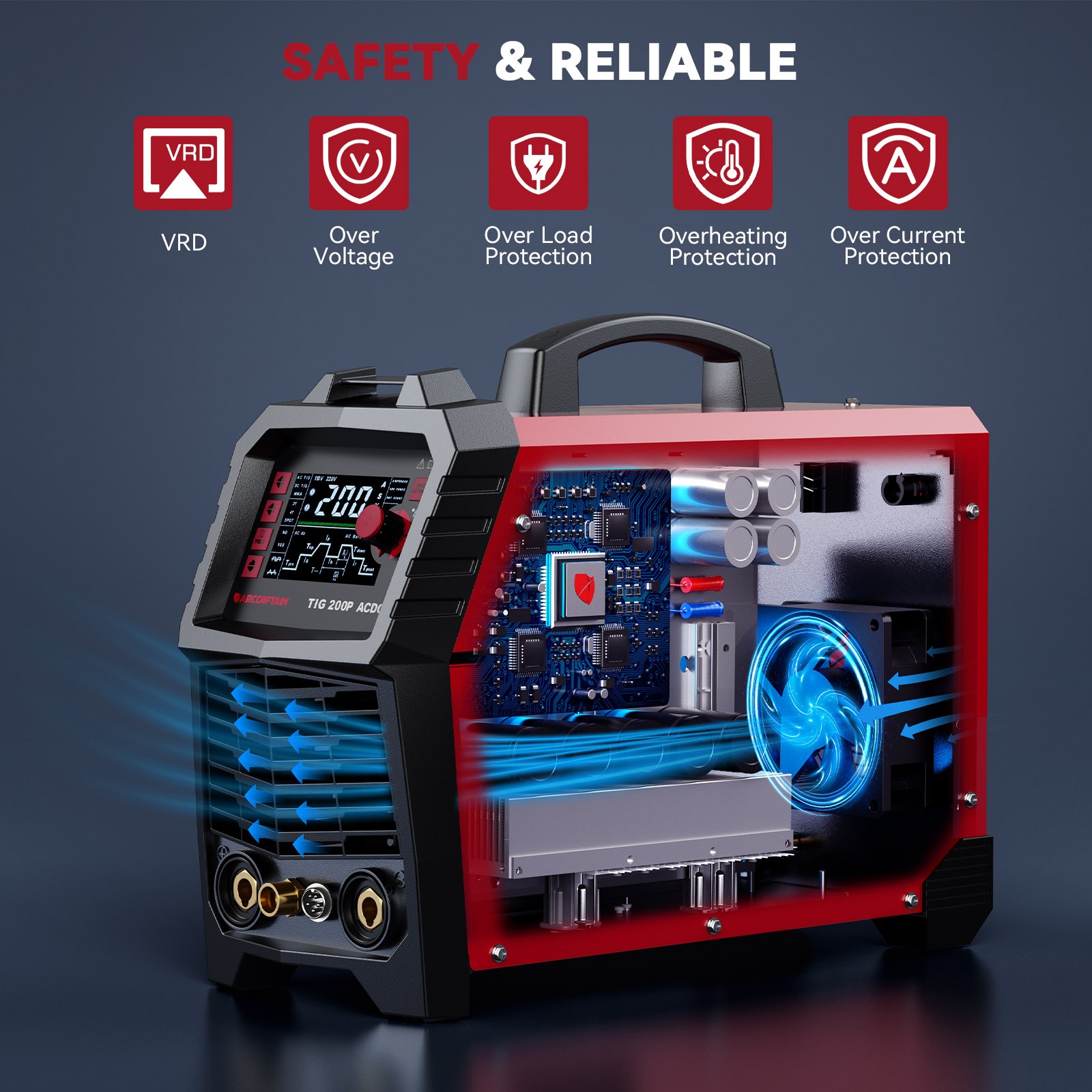 ARCCAPTAIN 7 in 1 TIG Welder AC/DC 200Amp Square/Triangular Wave/Stick/MMA/Spot