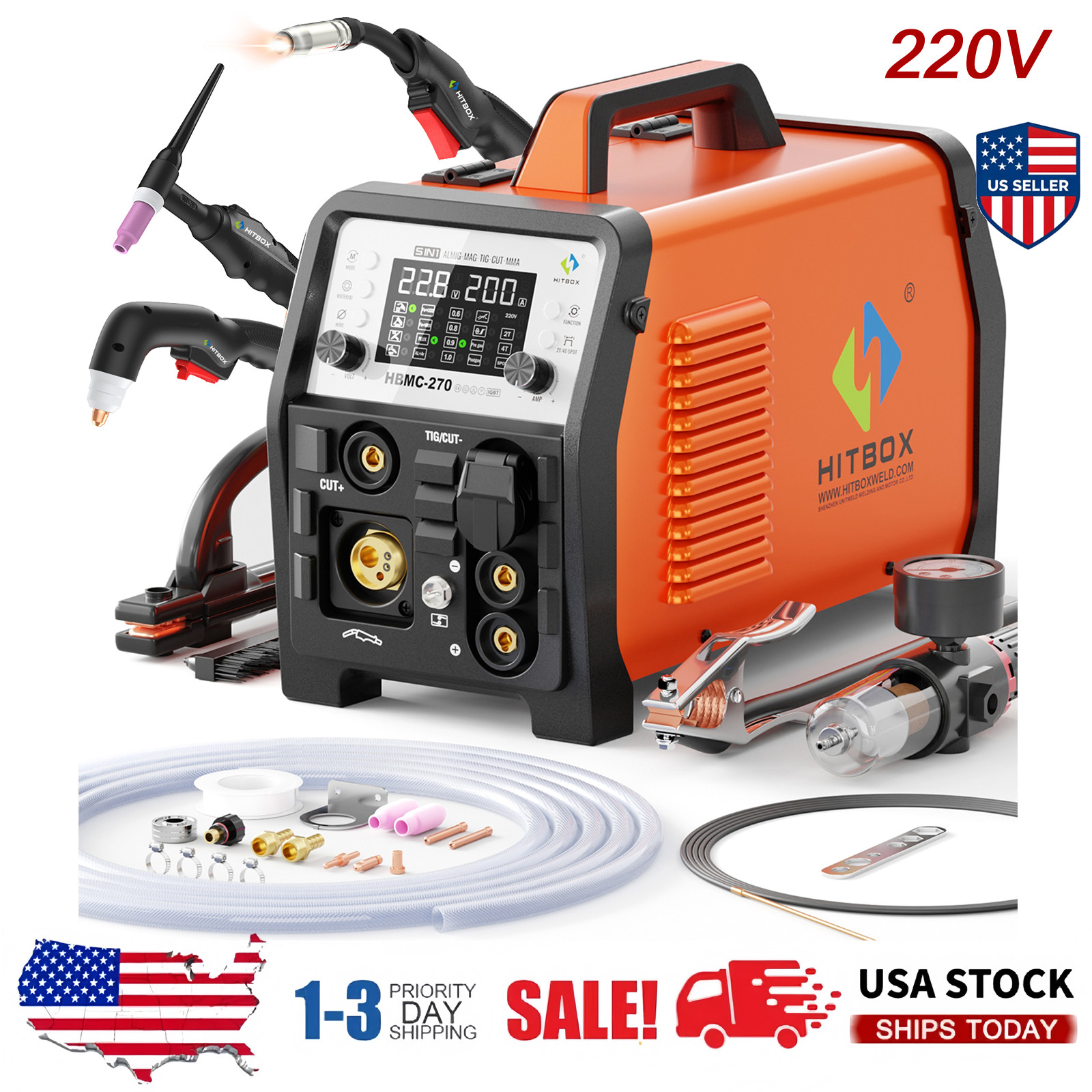200A 6in1 Aluminum Plasma Cutter Welder Combo MIG/Stick/TIG/CUT/Gas/Gasless MIG
