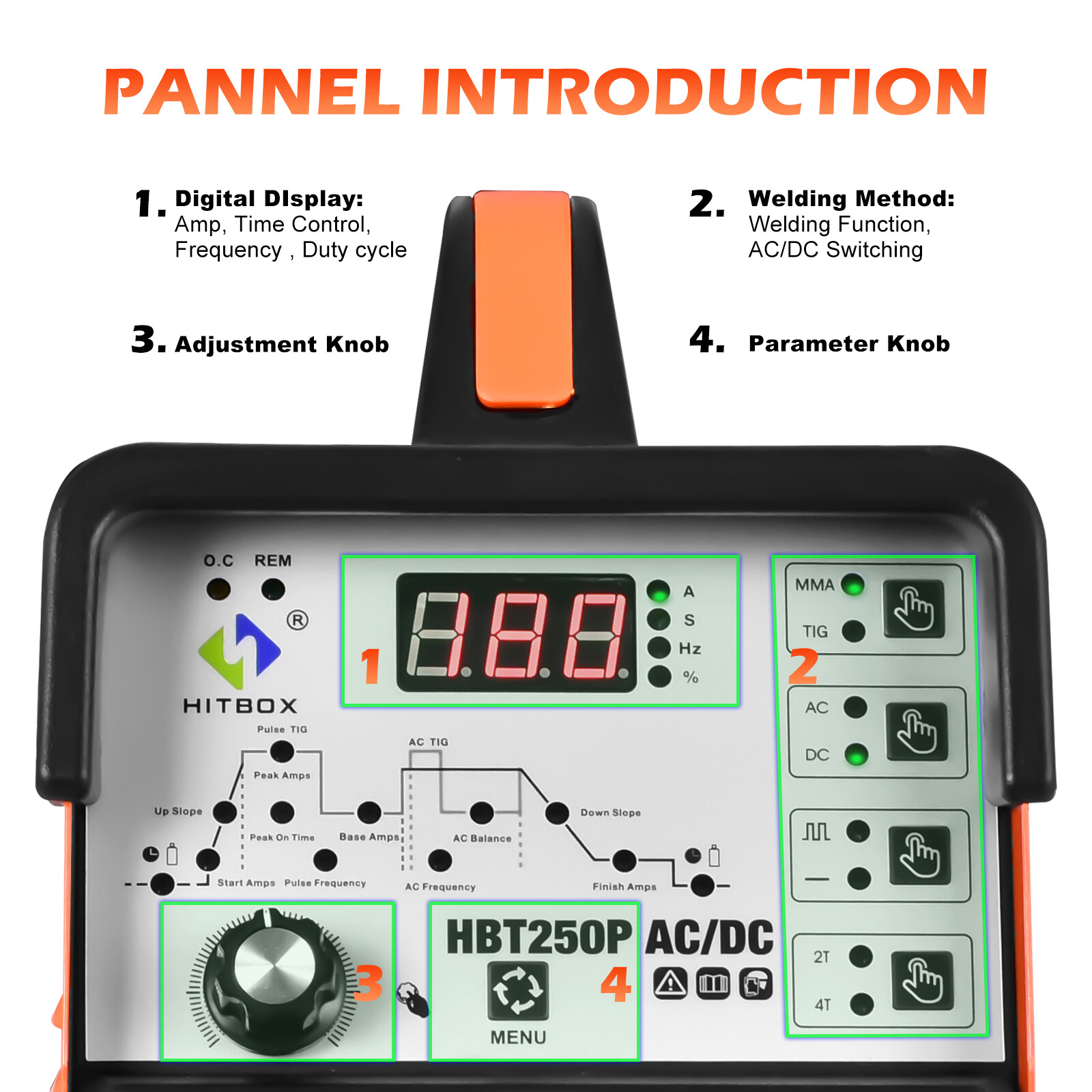 HITBOX 200A 6 IN1 AC/DC TIG Aluminum Welder with Remote Control Foot Pedal,220V