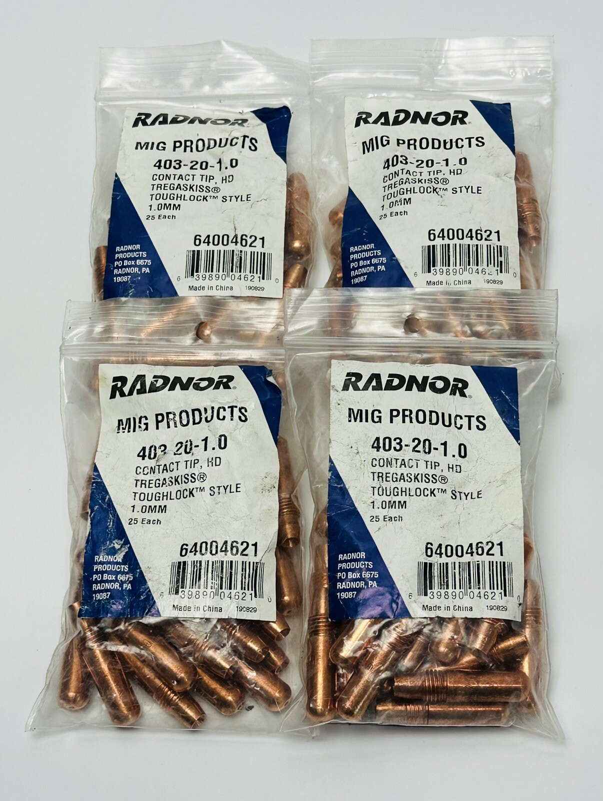 100 Pcs Radnor 403-20-1.0/0.40” Weding Tip Tough Lock style .040″ Heavy Duty