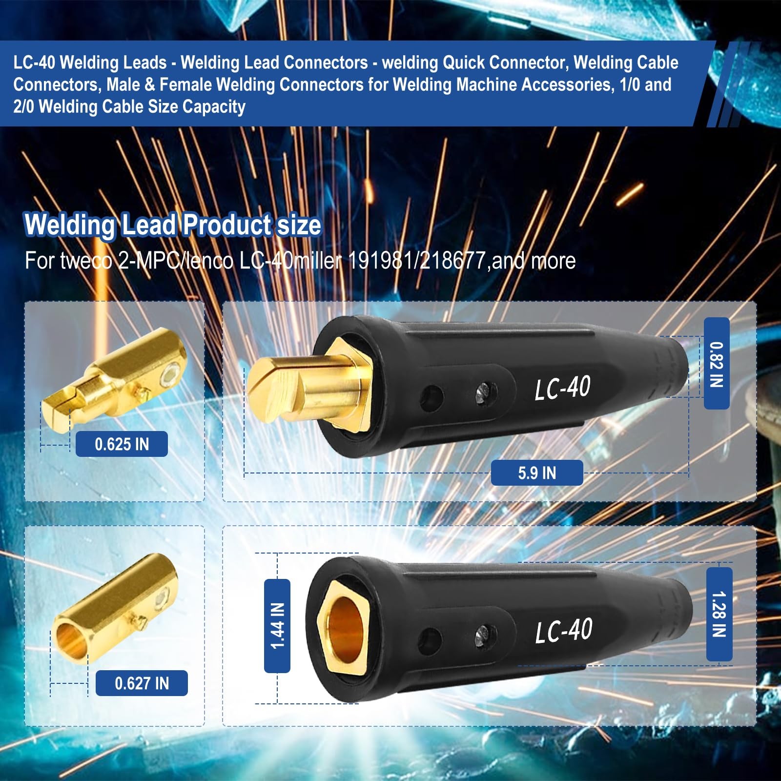1 Set LC40 Welding Leads Connectors Cable Male Female 1/0 And 2/0 350 Amp