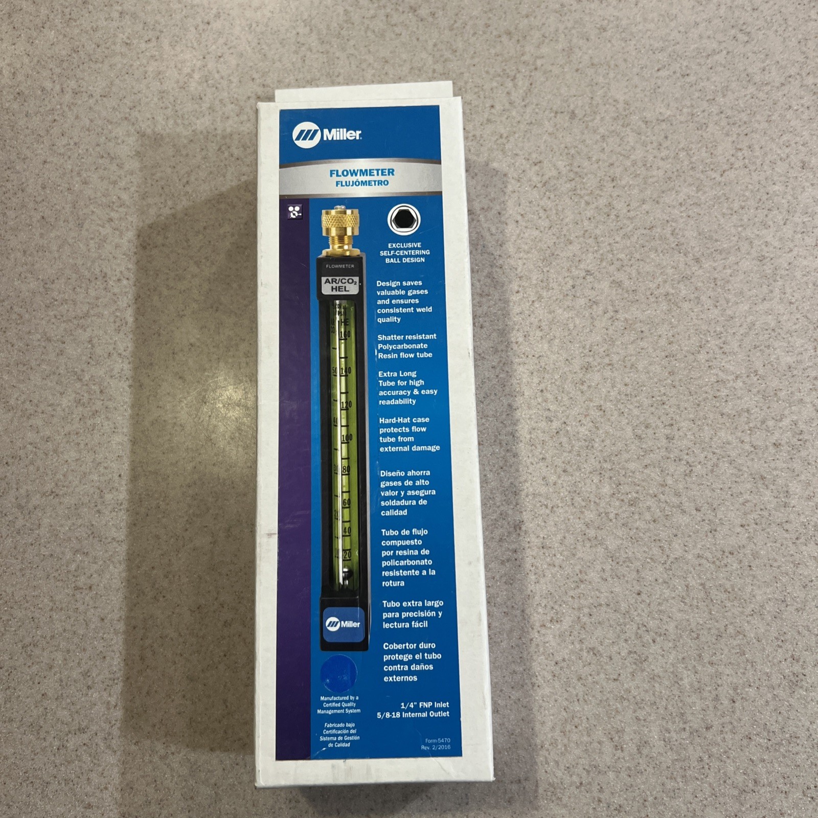 Miller Electric 16530 Flowmeter, Argon, Carbon Dioxide, Single Stage, 1/4 In