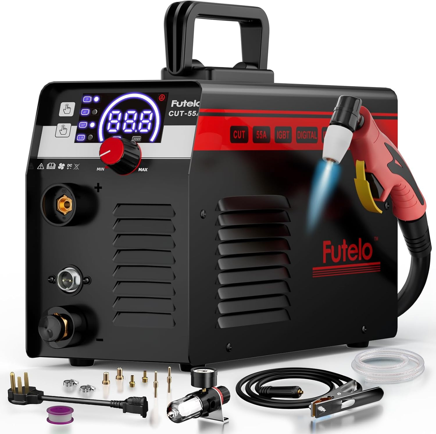 Plasma Cutter 55A, 110V/220V Plasma Cutter Machine with Large LED Display, Conta