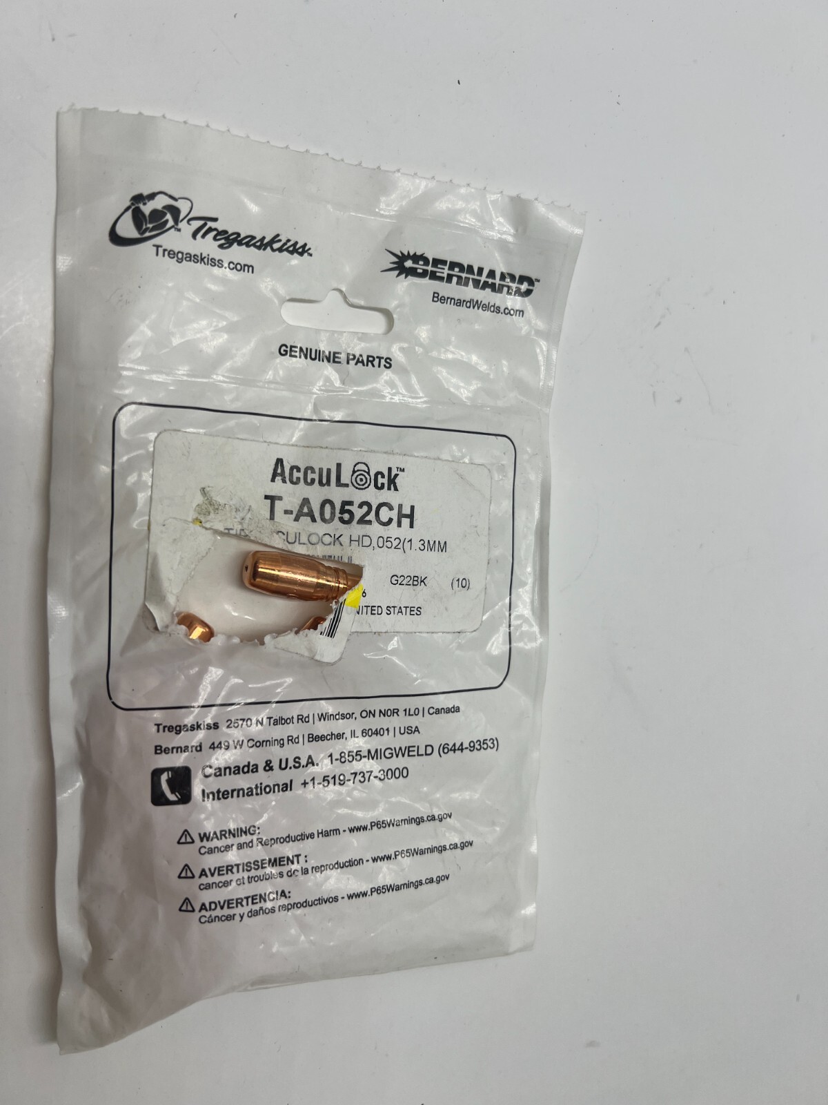 Pack of 10 Bernard T-A052CH Contact Tip Acculock HD .052 (1.4mm)