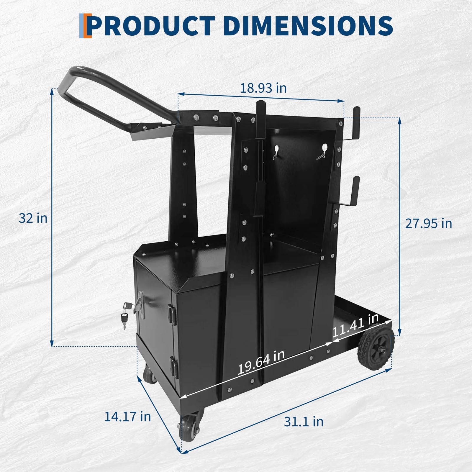 Welding Cart with Lockable Cabinet, 2 Tier Heavy Duty Welder Cart for Mig Welder