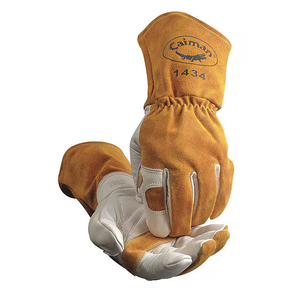 Caiman 1434 Welding Gloves, Gauntlet Cuff, Reinforced Thumb, Premium Cowhide,