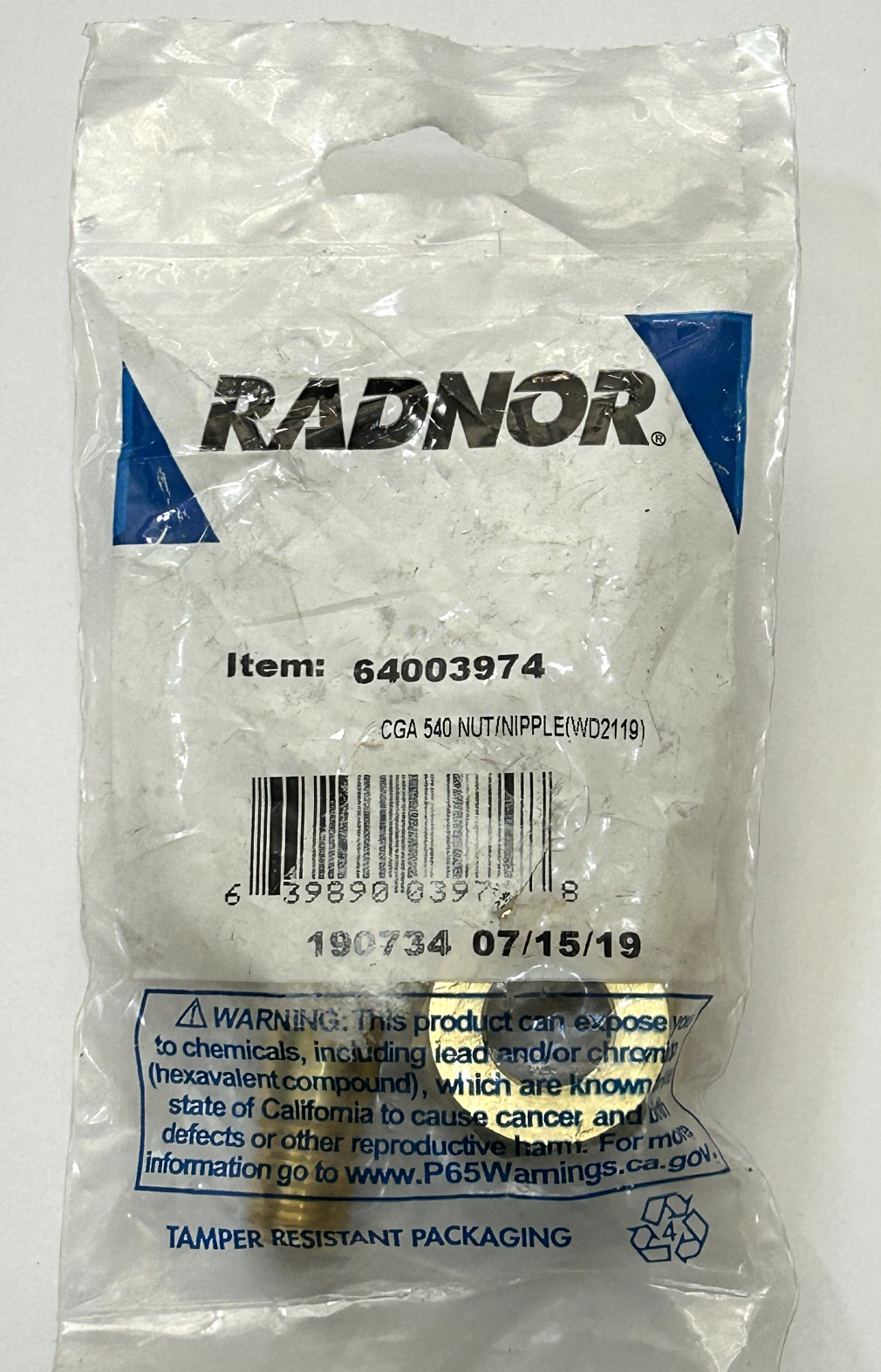 RADNOR 64003974 CGA 540 Nut/Nipple (WD2119) – New