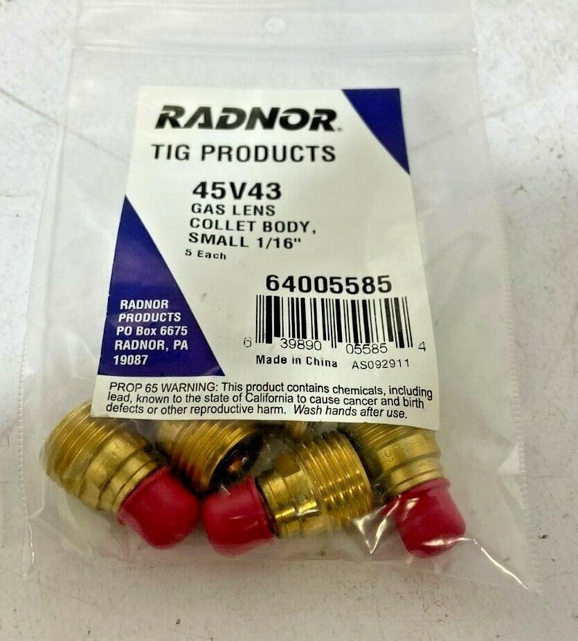 Bag Of 5 Radnor Model 45V43 1/16” Small TIG Gas Lens Collet