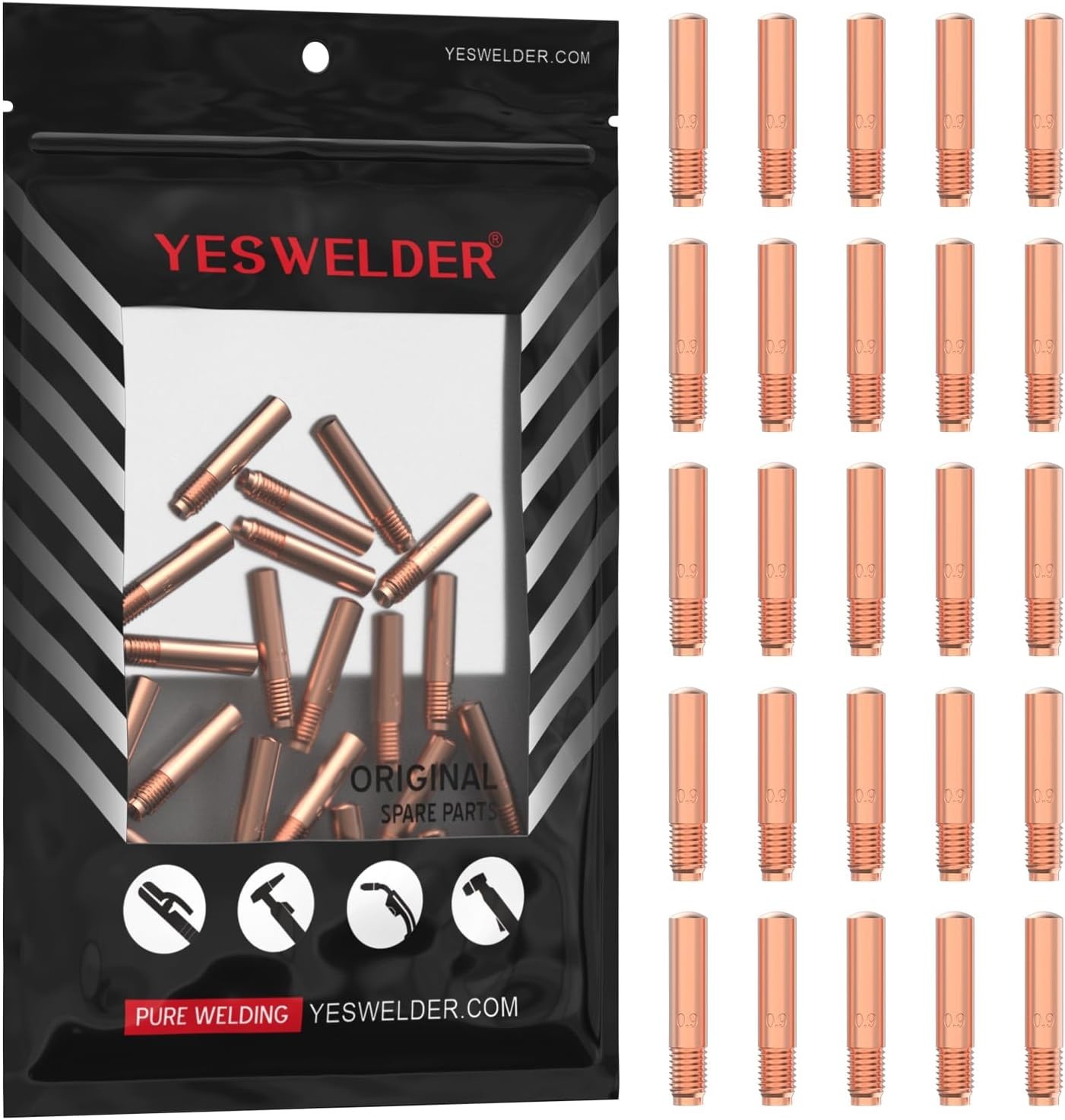 25-Pack 0.035″ MIG Welding Tips – Copper for Miller & Hobart Torches