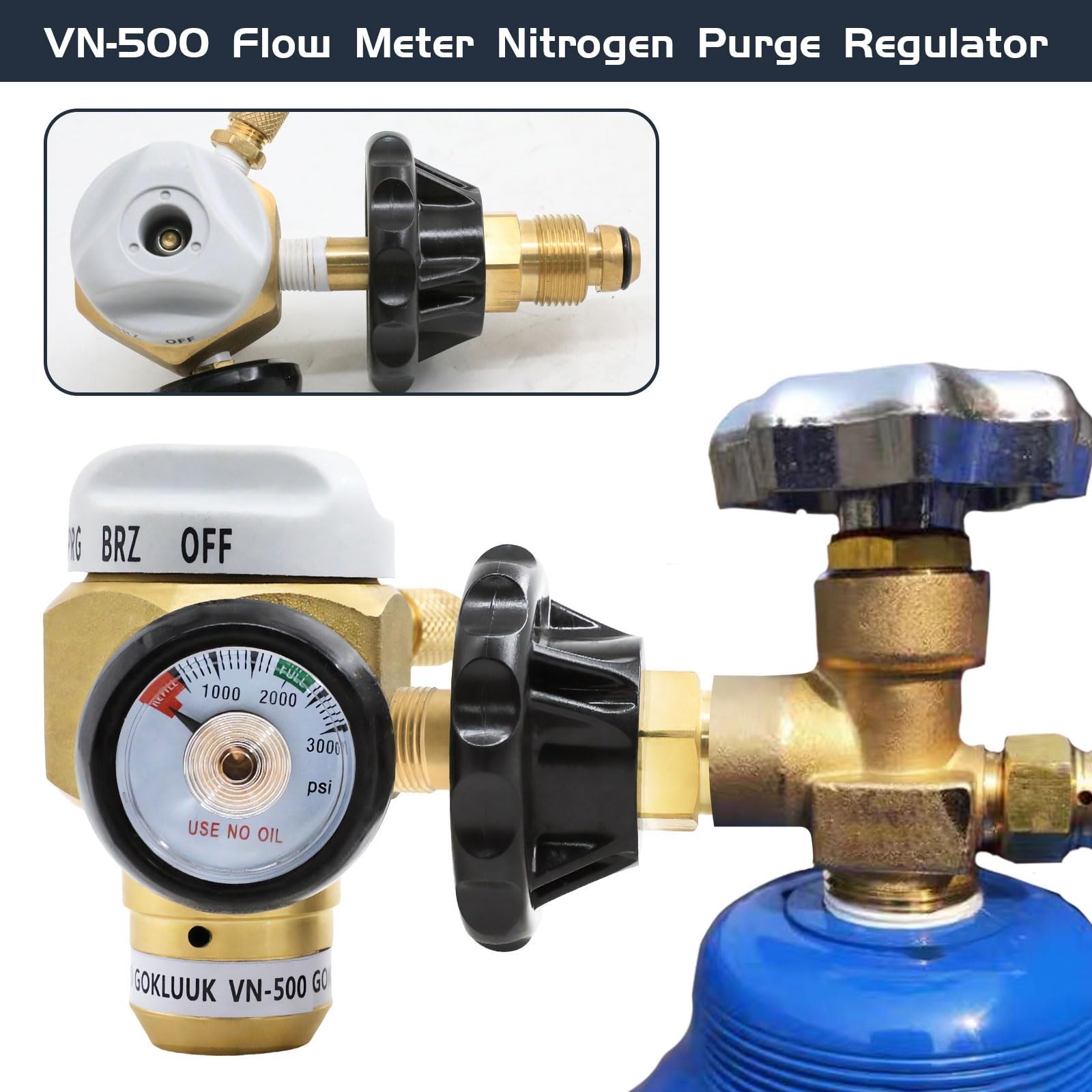 Nitrogen Purge Control Valve & Regulator | 500psi Flow Meter for Leak Testing