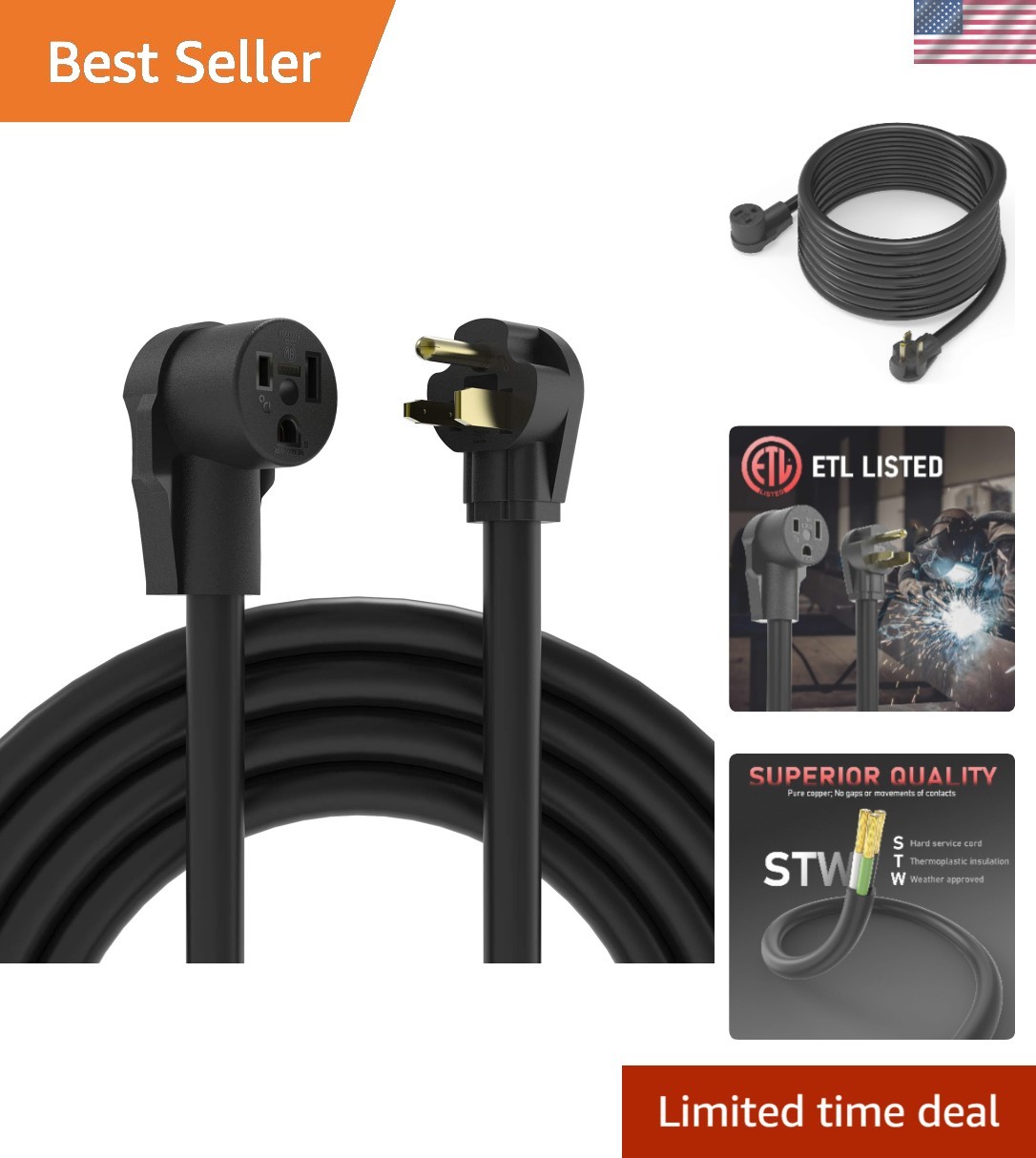 40ft 250 Volt Welding Extension Cord, Durable 8 AWG for Indoor/Outdoor Use