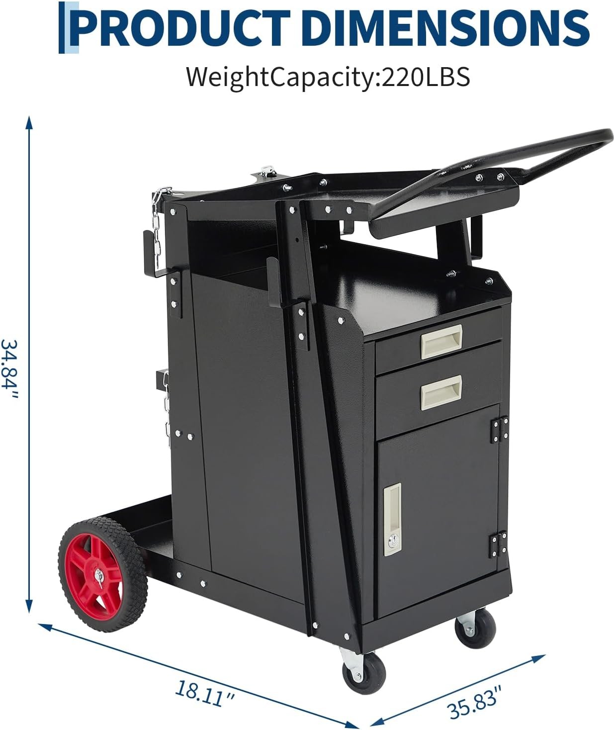 Welding Cart 2 Drawers Heavy Duty Welder Cart & Lockable Cabinet 220LBS Loading