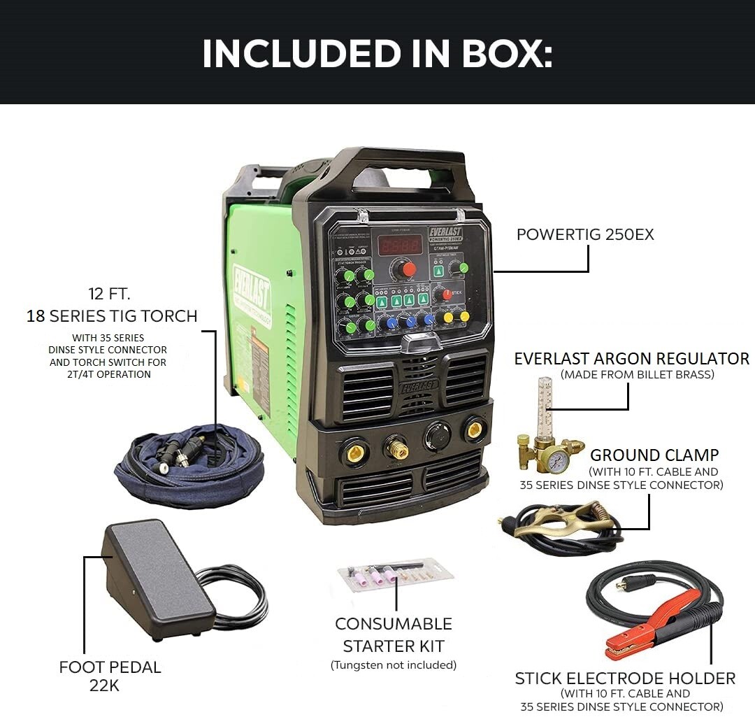NEW Everlast PowerTIG 250EX GTAW-P 250AMP ACDC TIG STICK and PULSE WELDER