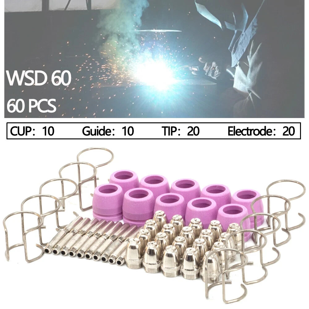 60pcs Plasma Cutter Torch Consumables Kit for SG-55, AG-60, WSD-60 CUT50 60Amp