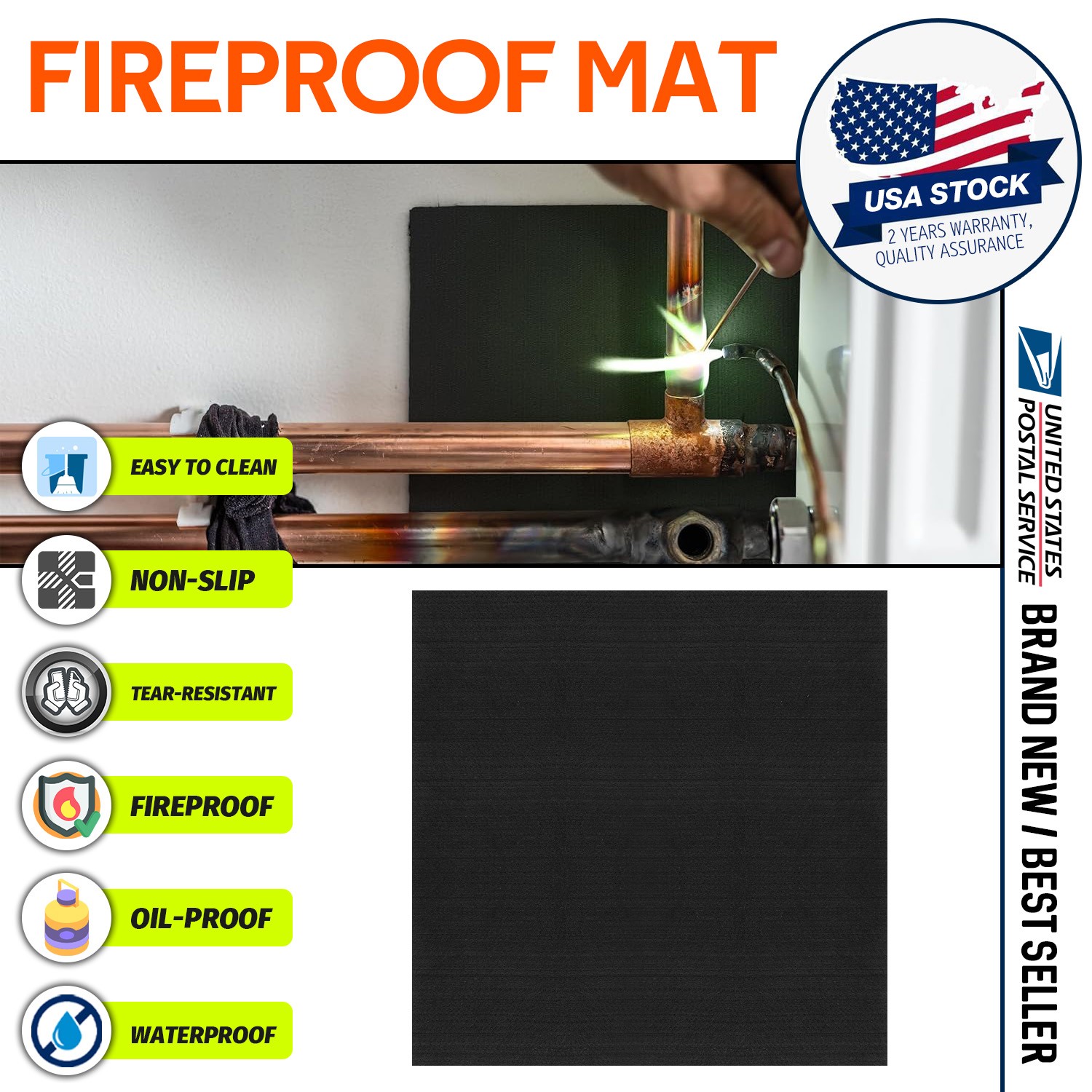 19.6” x 19.6” Welding Blanket Fireproof Mat Plumbers Welders Heat Resistant Mat