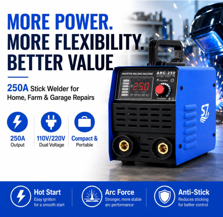 Soldadora Inverter MMA 250A 110V/220V IGBT Portátil con Pantalla Digital ARC