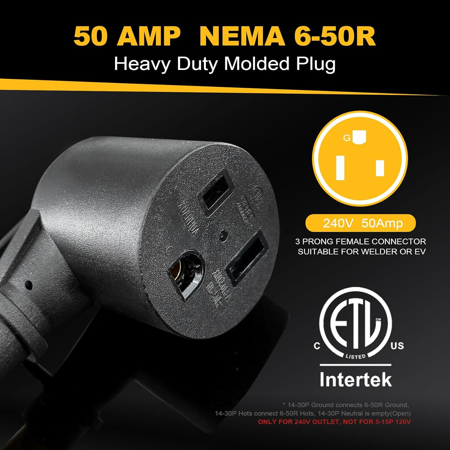 NEMA 14-30P Male to 6-50R Female Welder Adapter Cord, 220V 30 Amp 4 Prong Dryer