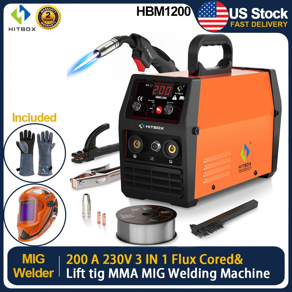 3in1 HBM1200 MIG TIG Welder Gasless Inverter 110/230V Stick TIG &Welding Helmet