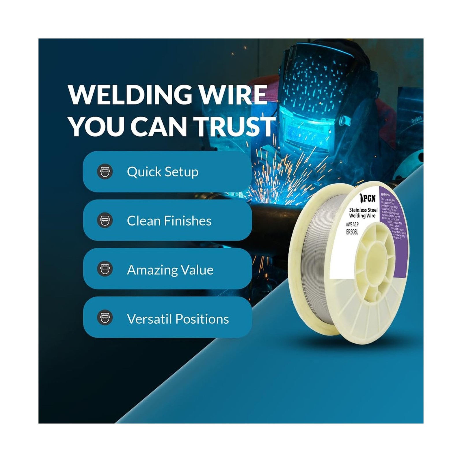 (2 Pack) PGN Stainless Steel MIG Welding Wire – ER308L .030 Inch, 10 Pound Sp…