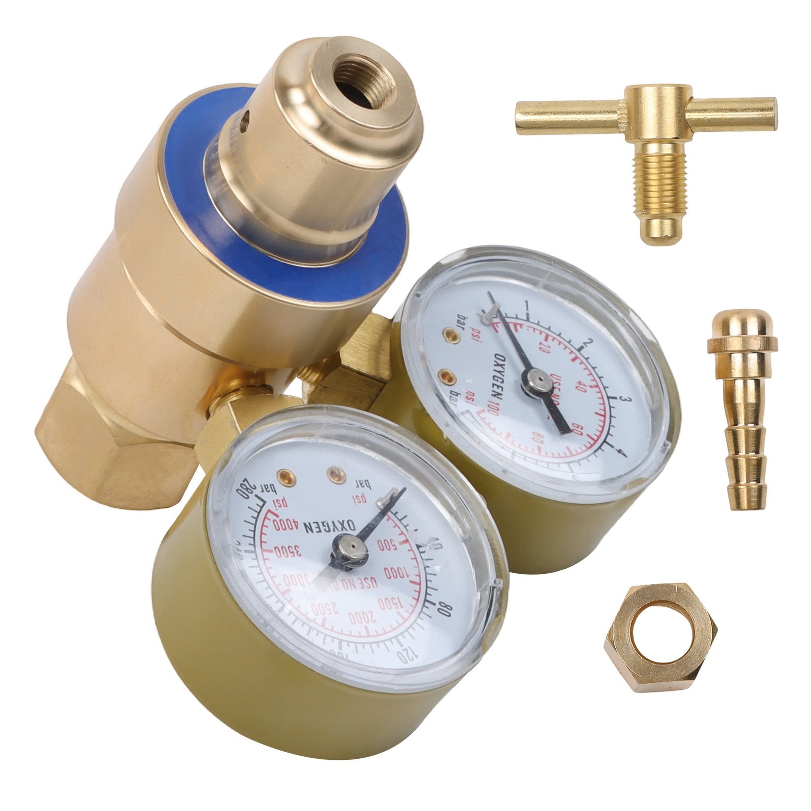 Oxygen Cutting Torch Regulator, Dual Gauge Brass Construction, CGA540 Thread