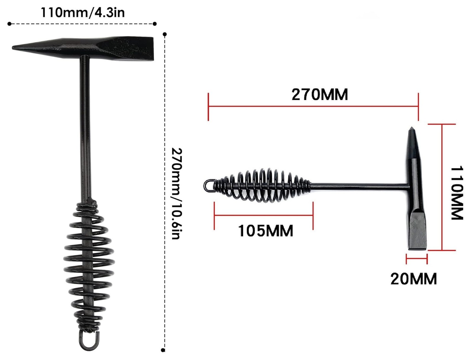 Welding Chipping Hammer with Coil Spring Handle, Cone and Vertical Chisel Wel…