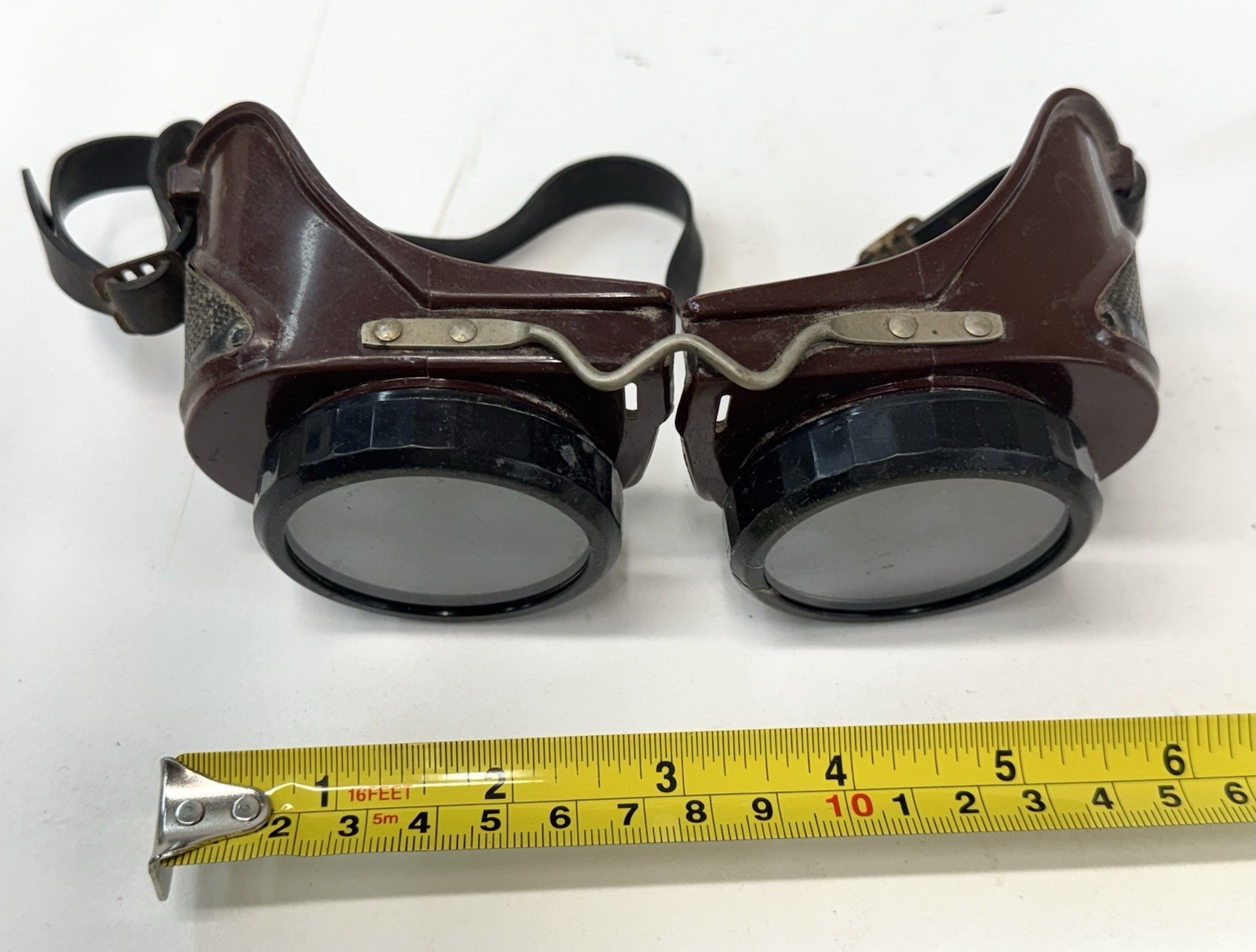 Bakelite Welding Goggles Brown Steampunk Motorcycle Prop Safety Glasses Vtg USA