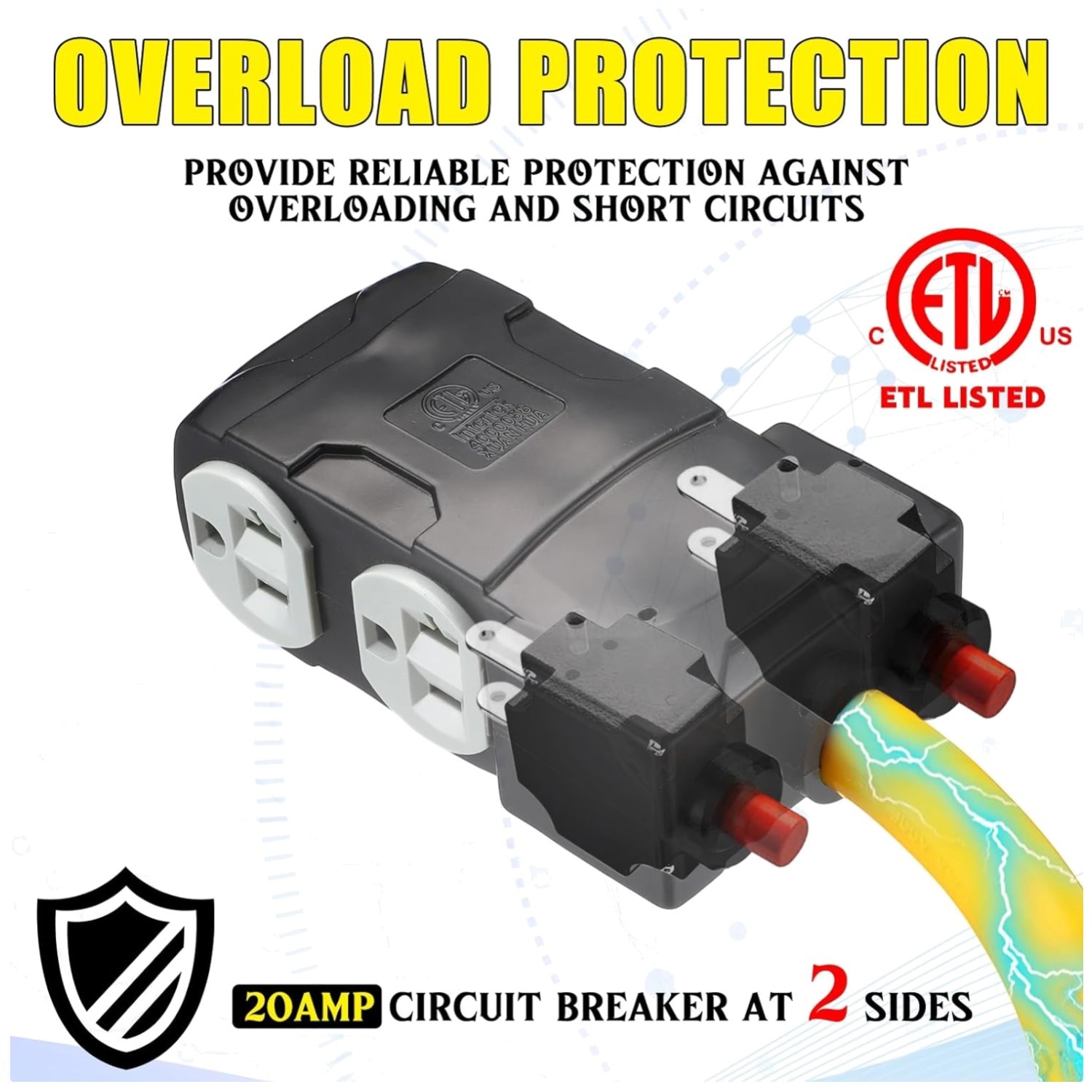 NEMA 6-50P to 4x 5-20R/ 5-15R 1.5FT Welder EV Adapter