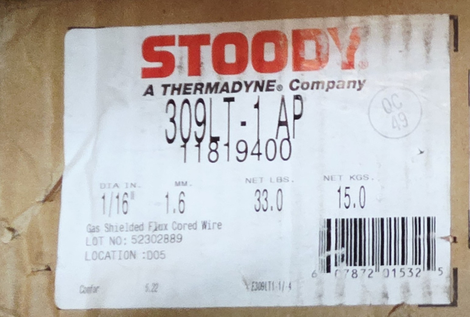 stoody 309lt-1 ap gas shield flux core wire 33lbs