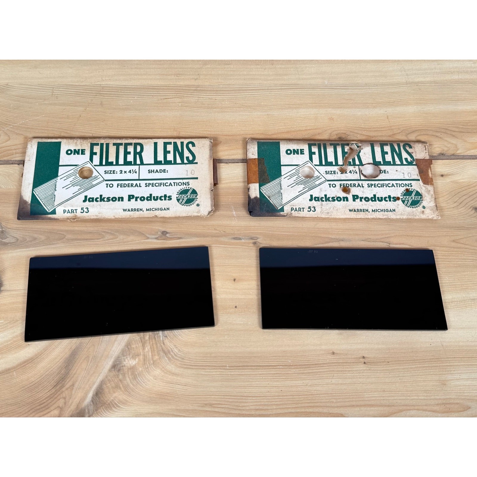 (2) Glass Welding Filter Lens, 2×4.25″ Part 53 Shade 10, Jackson Products – NOS