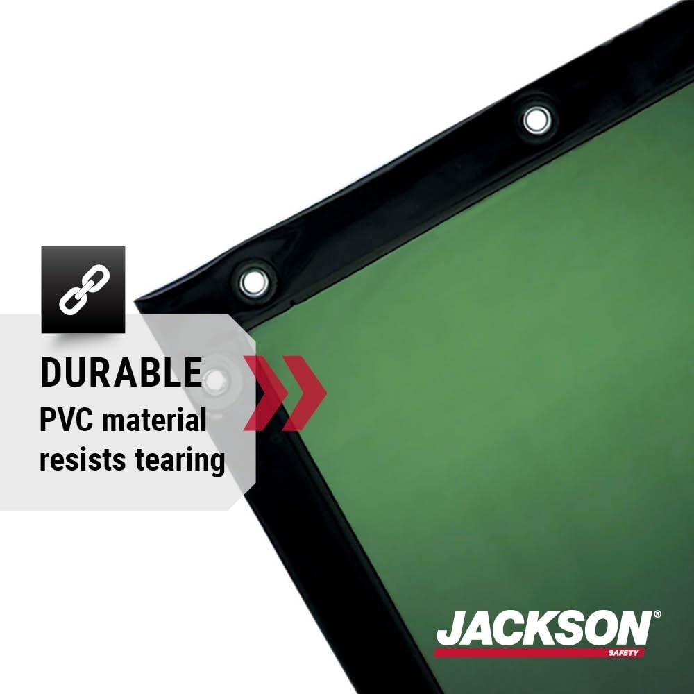 Transparent Green Welding Curtain with Grommets for UV and Blue Light Shielding