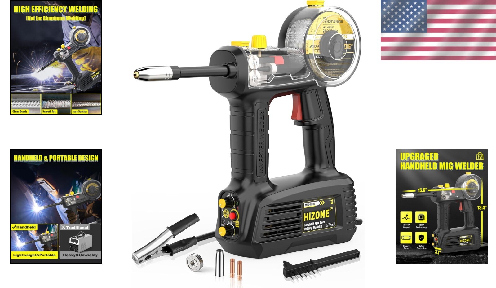 HIZONE Handheld 110V MIG Welder – 100A Compact Design with Accessories Included