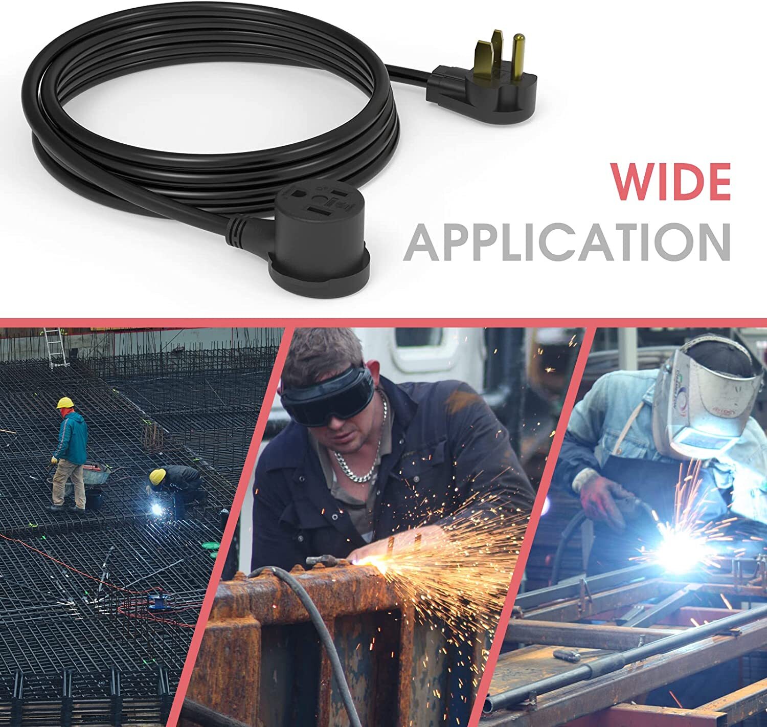 YESWELDER 20FT 12 Gauge 250 Volt Welder Cord 15A NEMA 6-50P to 6-50R ETL