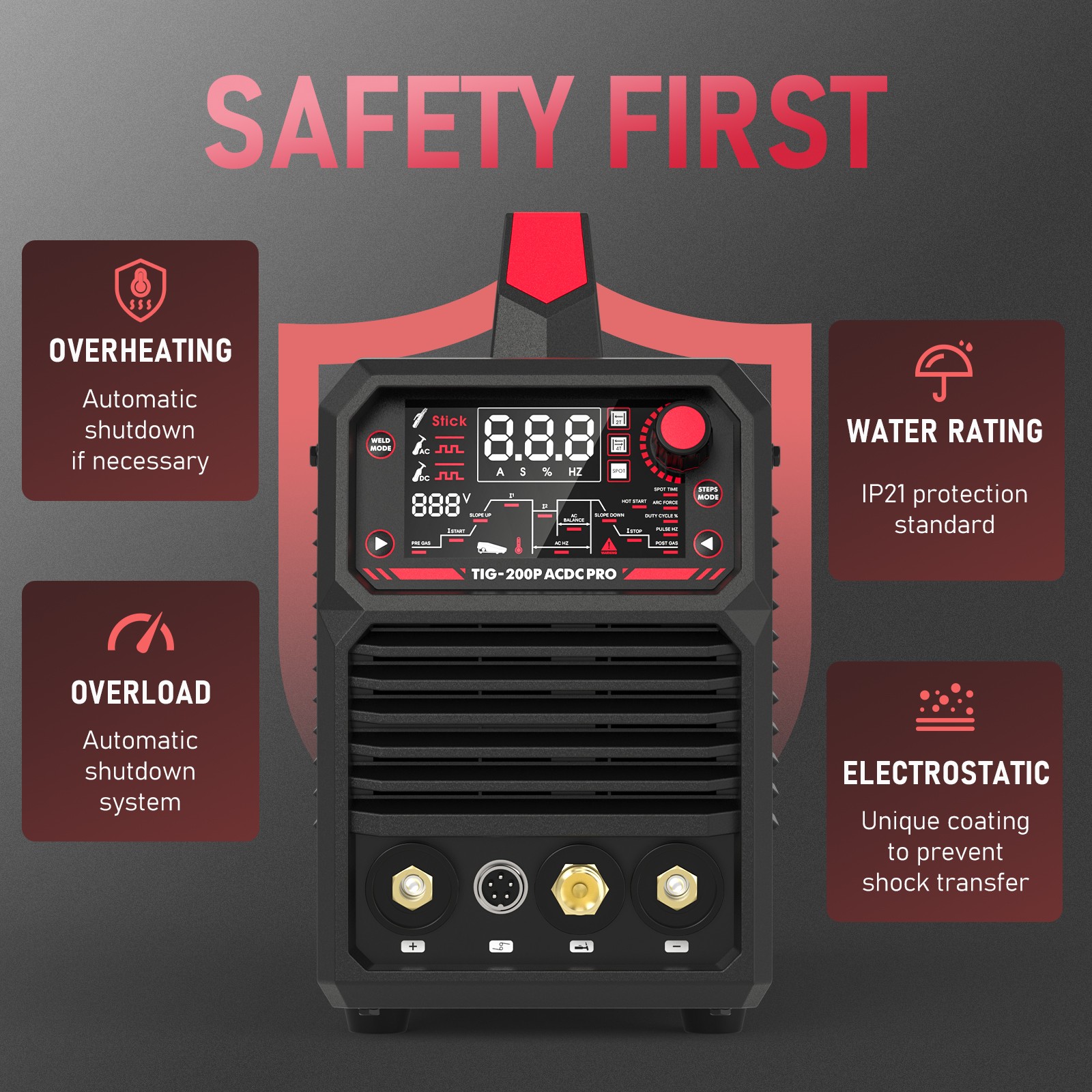 200A AC/DC Aluminum Tig Welder with Pulse Large LED Display, STICK/TIG 110/220V