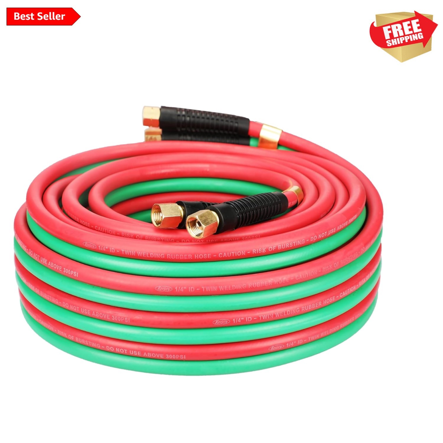 High-Performance 1/4″ Twin Welding Hose 50 FT, 300 PSI Red & Green Safety Hoses