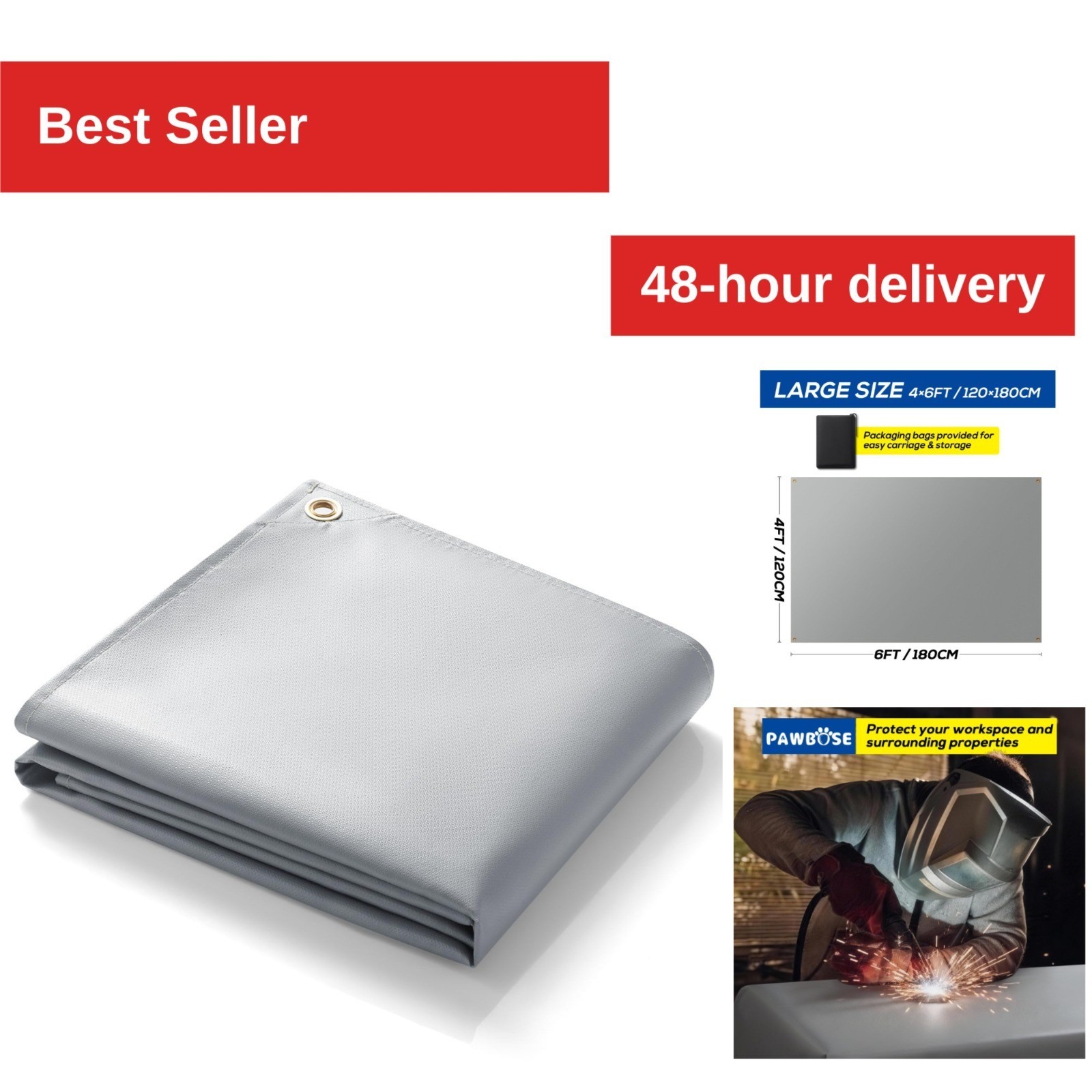 PAWBOSE 4x6ft Welding Blanket – Heavy Duty Fireproof Protection