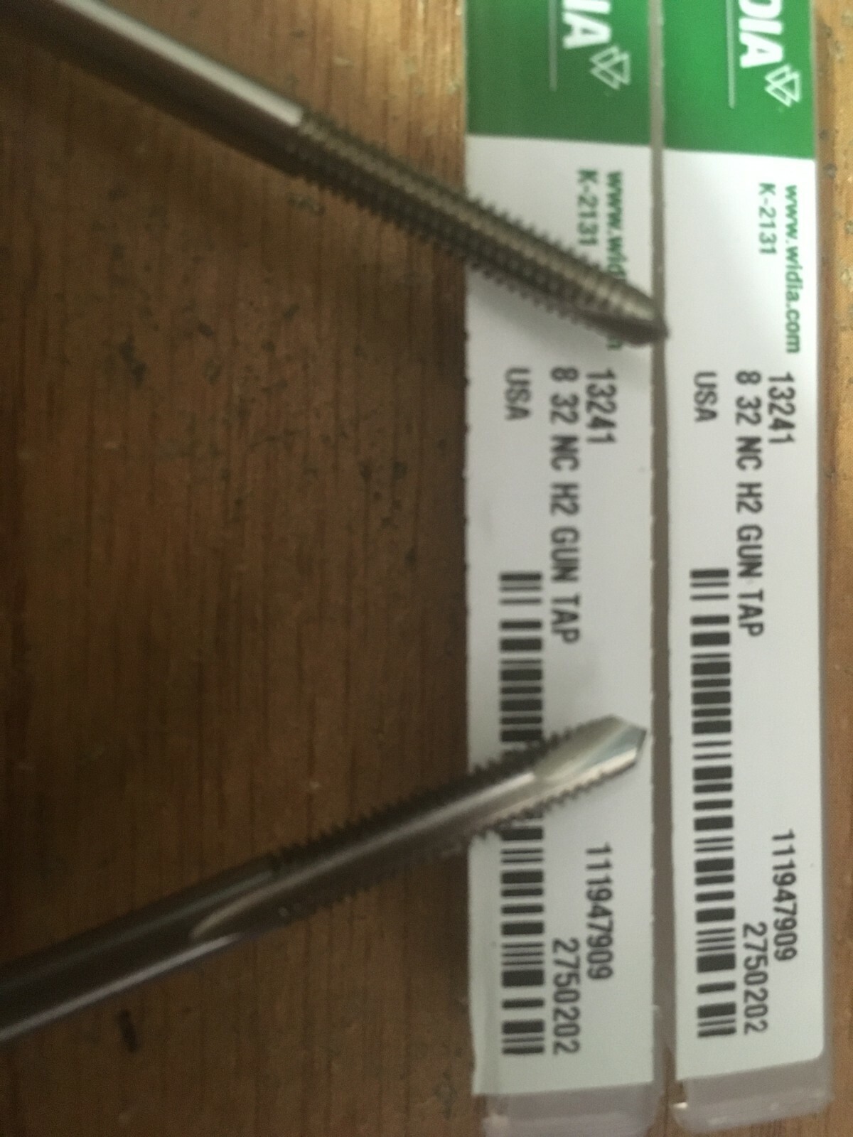 (2) 5301/13241 #8-32 Uncoated 2 Flute H2 HSS Plug Chamfer 3-5 Pitch Spiral Point