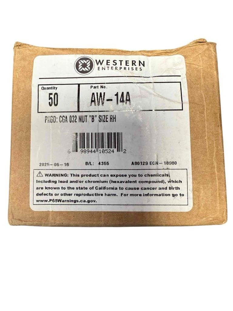 50 Pieces Western Enterprises AW-14A CGA 032 Male Inert Arc Nut B Size RH Brass