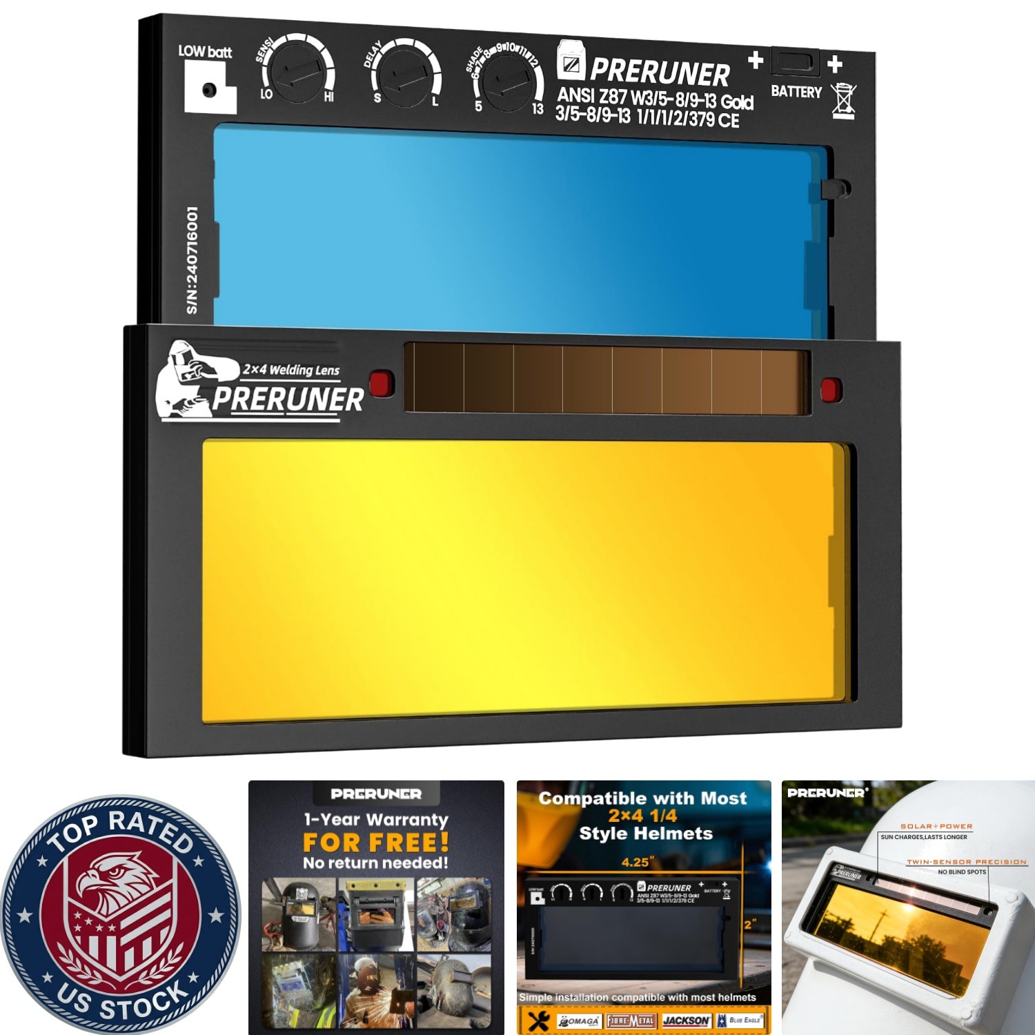 Gold Coated Auto-Darkening Welding Lens 2″ x 4.25″ with Custom Settings