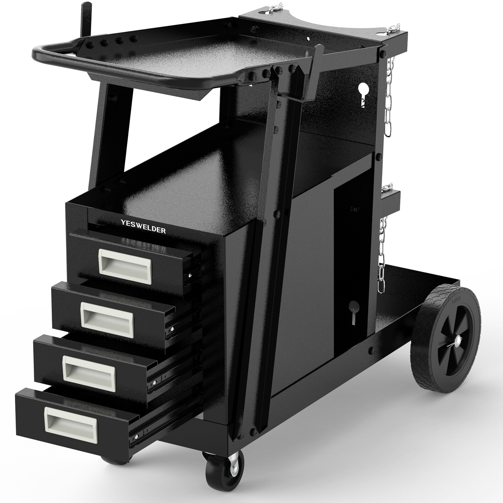 YESWELDER Heavy Duty Welding Cart w/4 Drawers – 360° Rolling Trolley for MIG/TIG