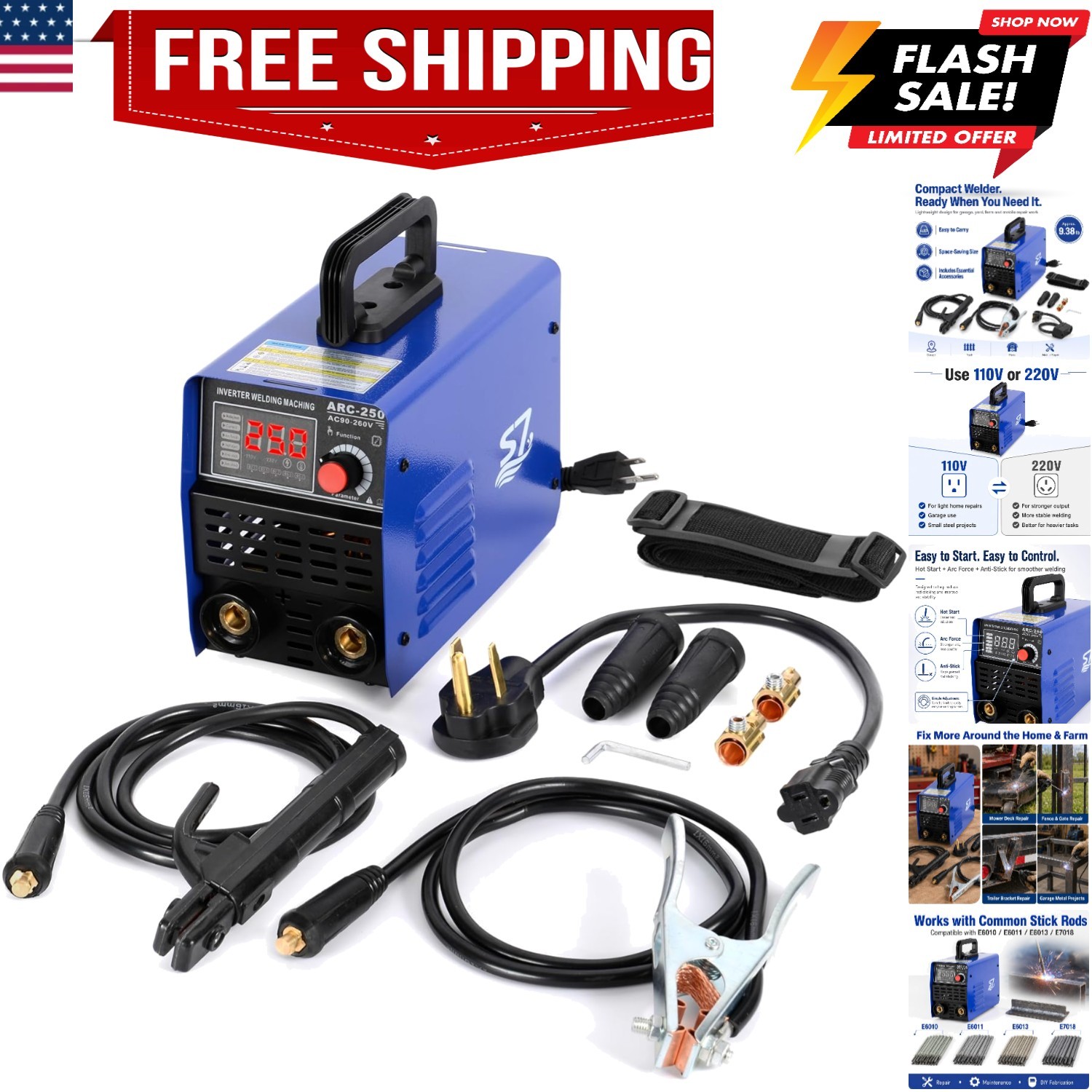 250A Stick Welder, 110V/220V Dual Voltage ARC Welding Machine, Portable Inver…