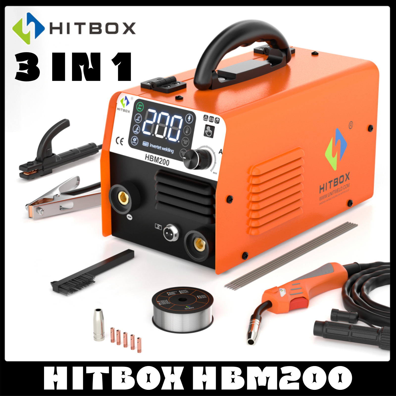 Versatile Hitbox 3In1 200A 110V Gasless Flux Core Welder MIG MMA Lift-TiG Welder