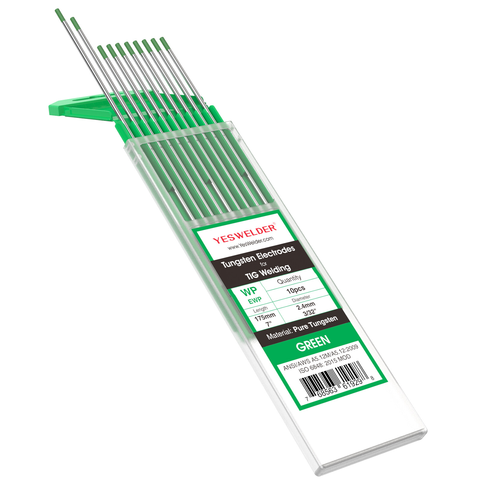 10-pk .040″-5/32″ by 7″ length TIG Welding Tungsten Electrode Pure |Green EWP