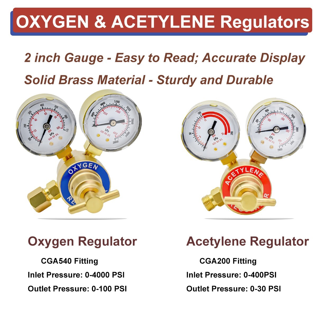 Solid Brass OXYGEN & ACETYLENE Regulators 4 Welding Fit Victor Gas Torch Cutting
