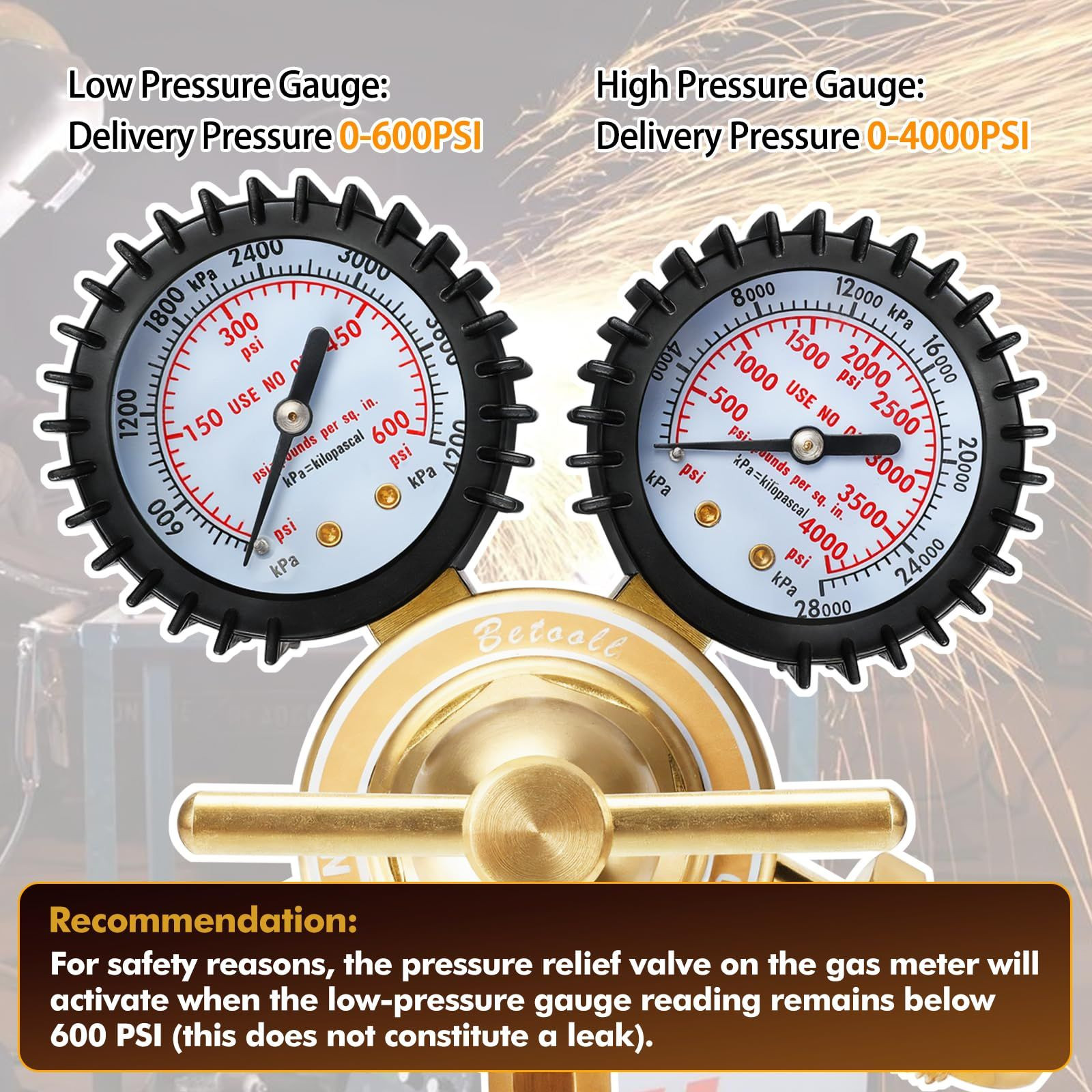 BETOOLL Nitrogen Regulator with 0-600 PSI Delivery Pressure
