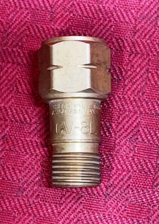 WESTERN ENTERPRISE TORCH CHECK VALVE, CV-8L, 9/16″-18, 50 PSI, BRASS, *LOT OF 2*