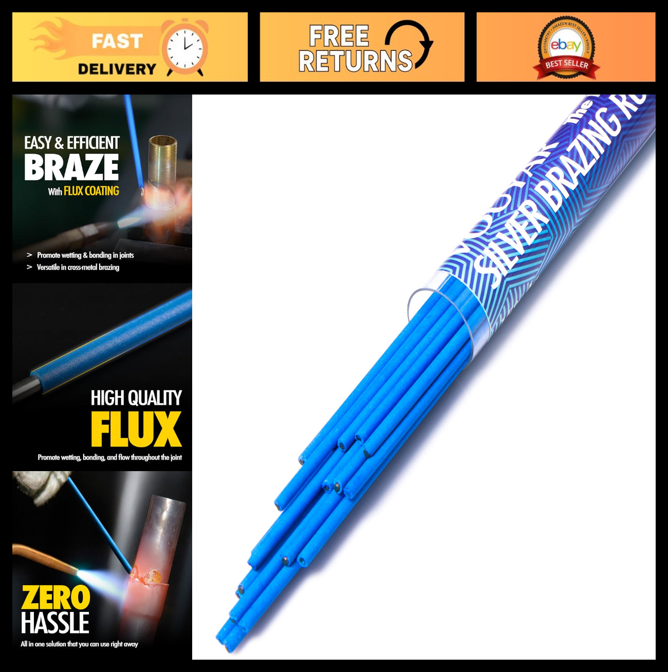 20 Flux Coated Brazing Rods 15% Silver Solder 1/16″ x 18″ for HVAC & Refrigerati