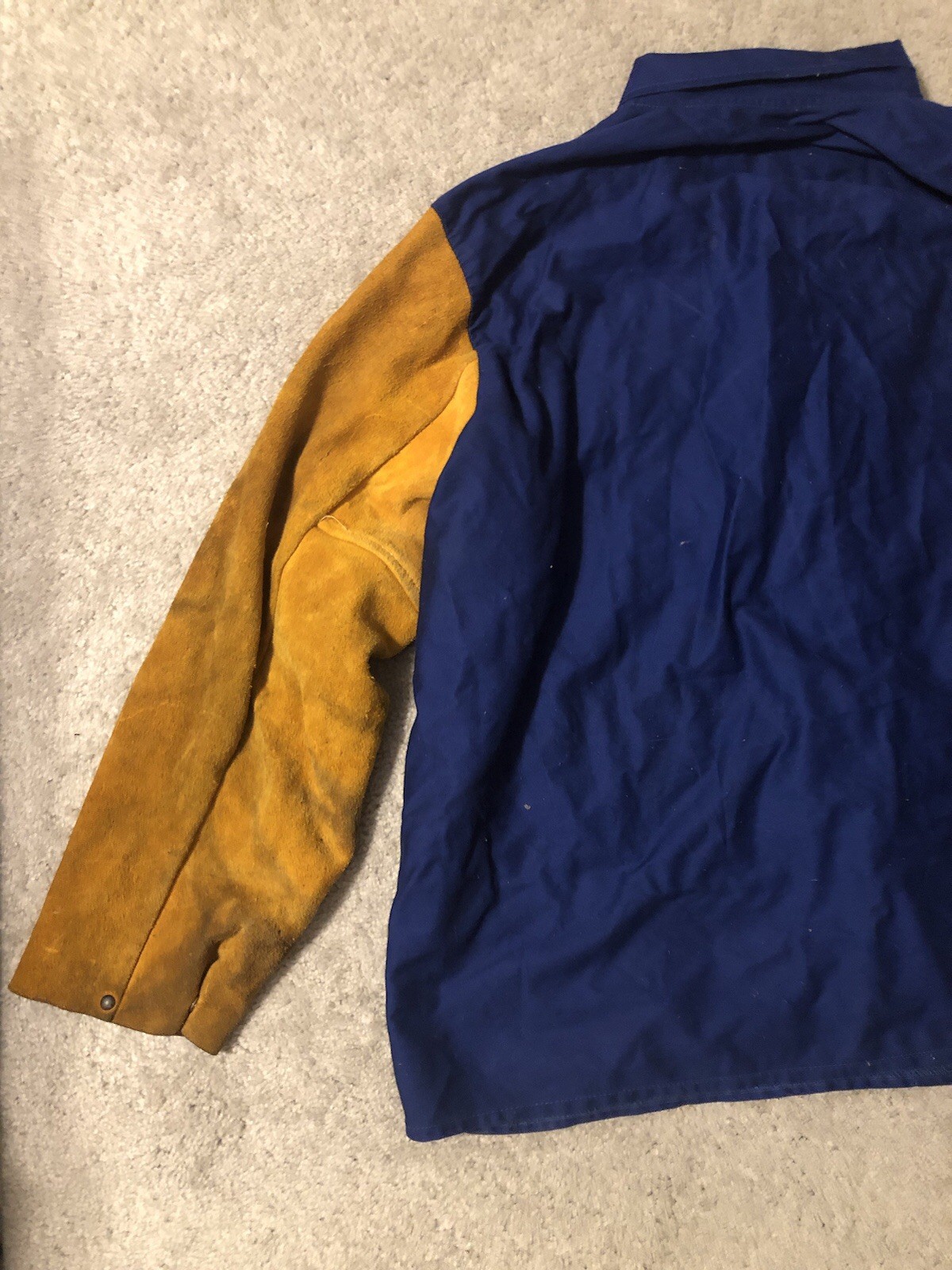 Weldas Distress Welding Jacket Size XXXXL 4XL Blue Tan Leather Sleeve Protective