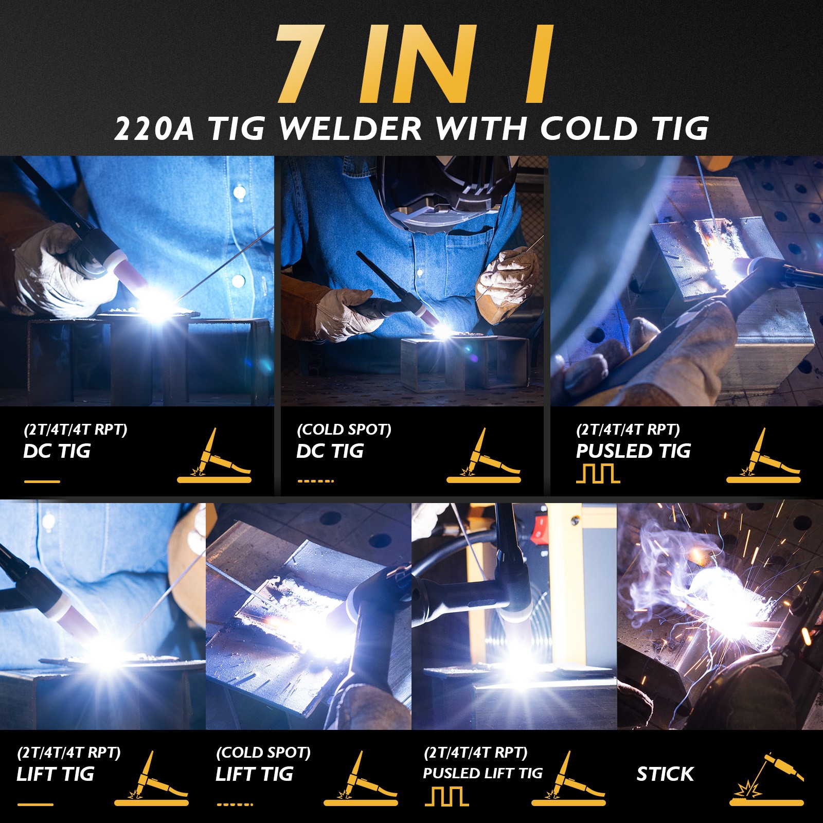 TOOLIOM 220A TIG/Stick Welder, DC Pulse IGBT, 110V/220V, Cold Spot Lift TIG