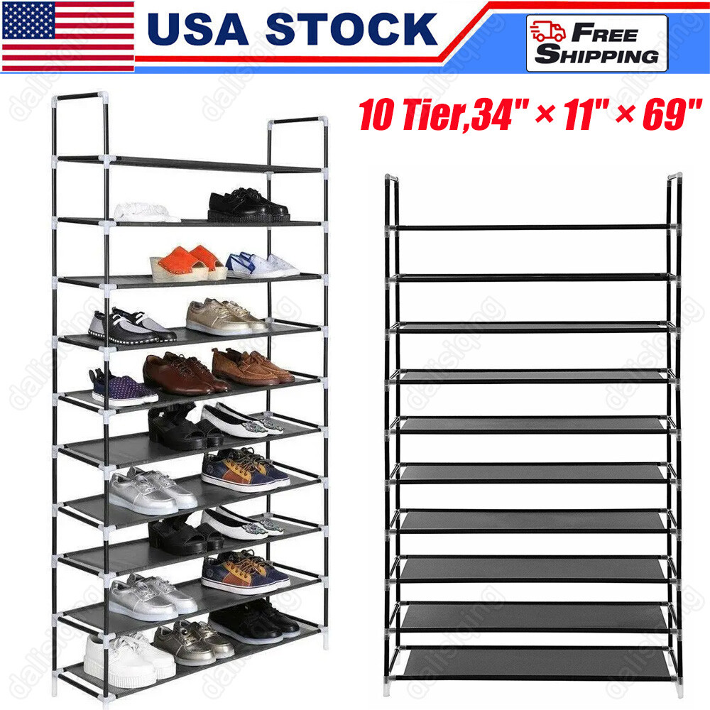 Shoe Rack Organizer Storage Pairs Shoes Shelves Space 10 Tier 50 Pairs Standing